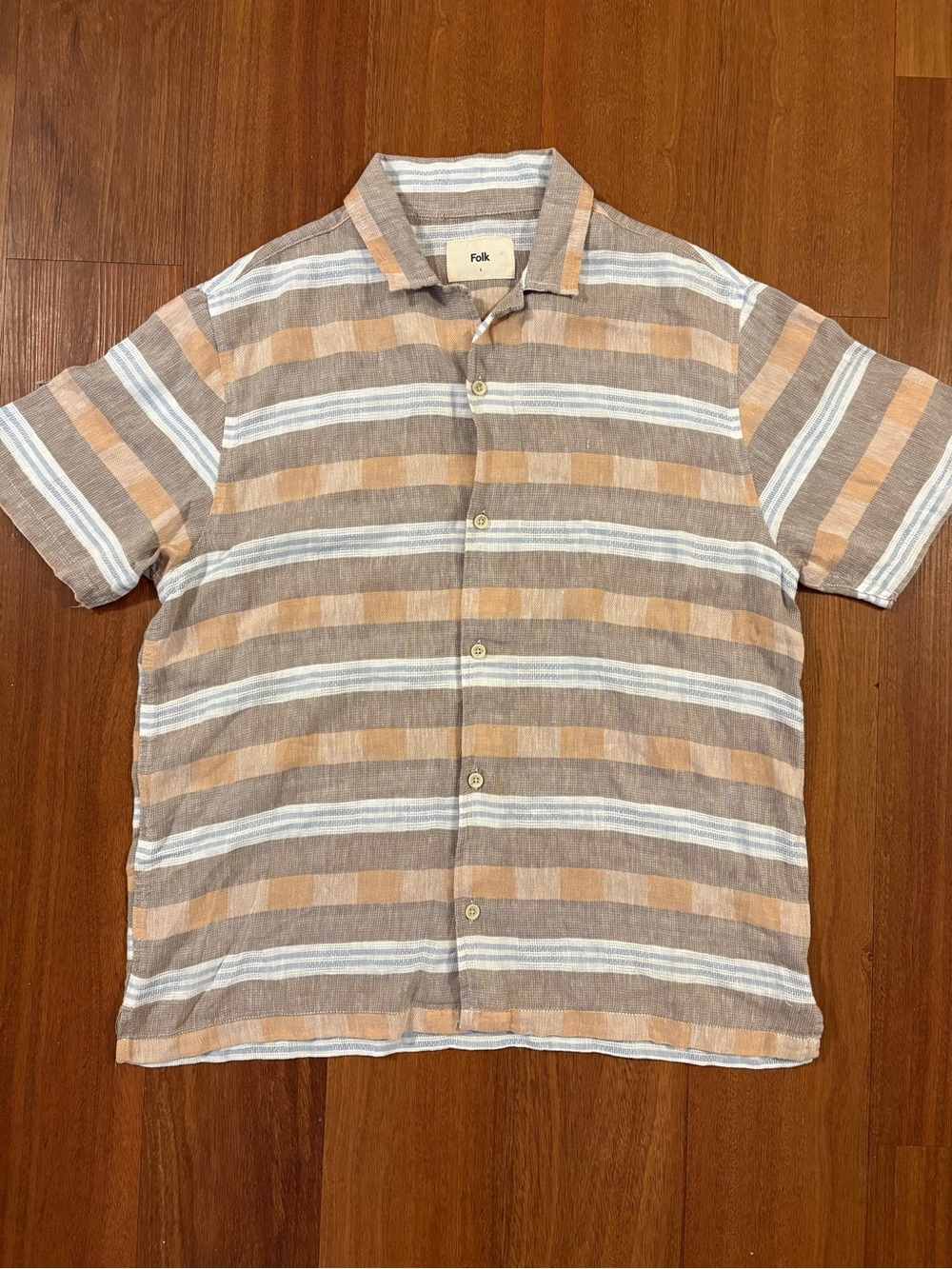 Folk Linen Cotton Blend Striped Button Front Shirt Men’s Large - Picture 1 of 6